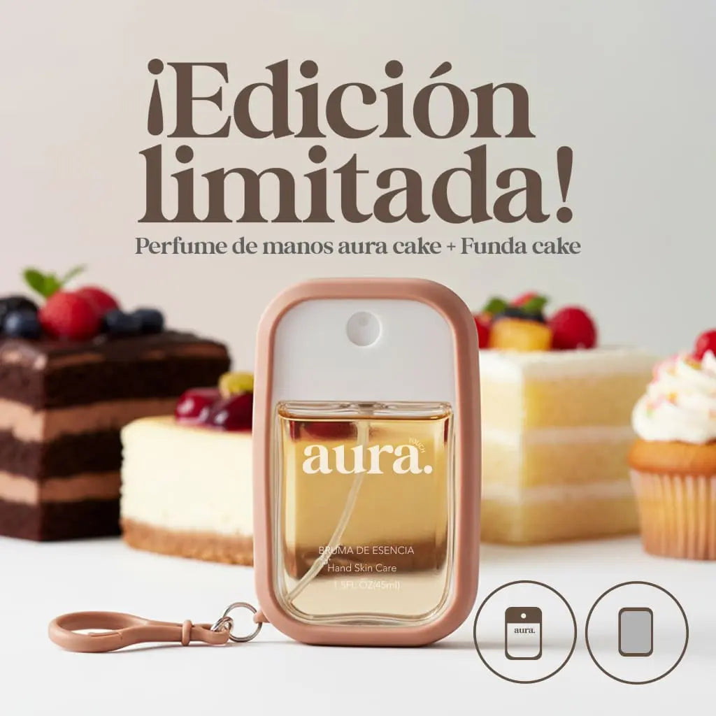 ¡EDICIÓN LIMITADA! PERFUME DE MANOS AURA CAKE + FUNDA COLOR CACAO GRATIS