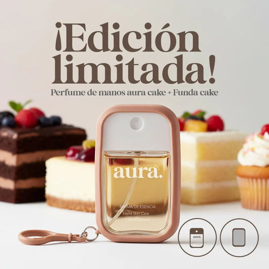 ¡EDICIÓN LIMITADA! PERFUME DE MANOS AURA CAKE + FUNDA COLOR CACAO  GRATIS